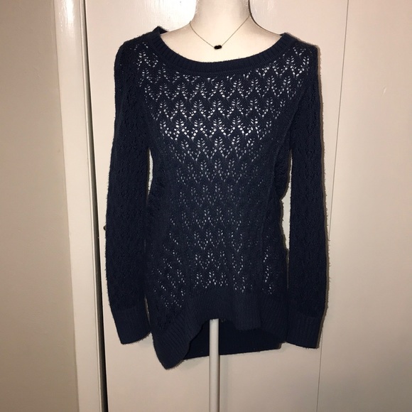 Christopher & Banks Sweaters - Blue crochet sweater. Longer in the back. Christopher & Banks Sweaters - Blue crochet sweater. Longer in the back.